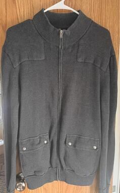Gap Gray Full Zip Sweater Jacket Mens L Utility Pockets Ribbed Collar Gorpcore